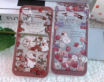 Capa transparente para iPhone com estampa de coelhinho e flores, em TPU com um design fofo e estético.