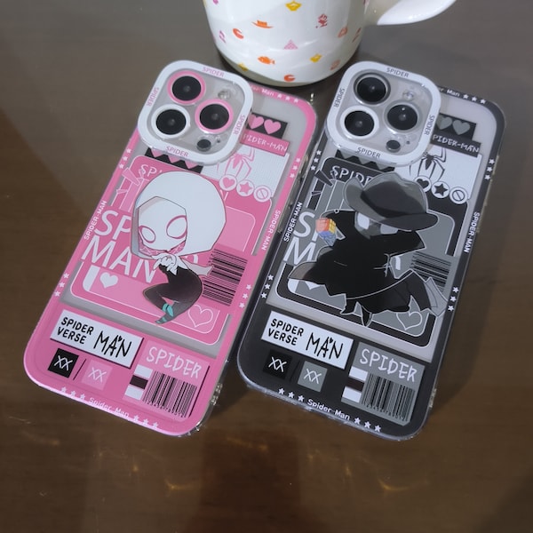 Cute Cartoon Superhero Spider-Man and Spider-Gwen iPhone 15 14 13 12 11 Pro Max Case, Couple iPhone XR X XS Max Case, iPhone 7 8 Plus Case