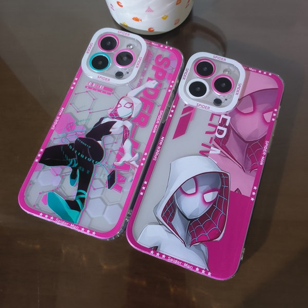 Superhero Spider-Gwen Phone Case for iPhone 14 13 12 11 Pro Max, Marvel Spiderman iPhone X XR XS Case, iPhone 7 8 Plus Case, Case for her