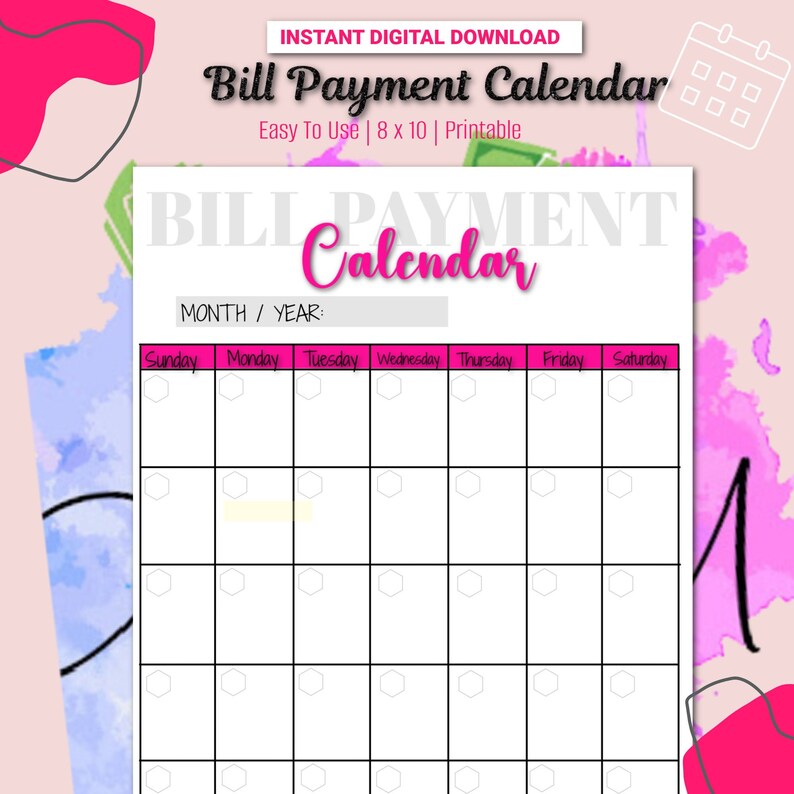 Bill Calendar Printable Bill Calendar Spreadsheet Bill Calendar 2024