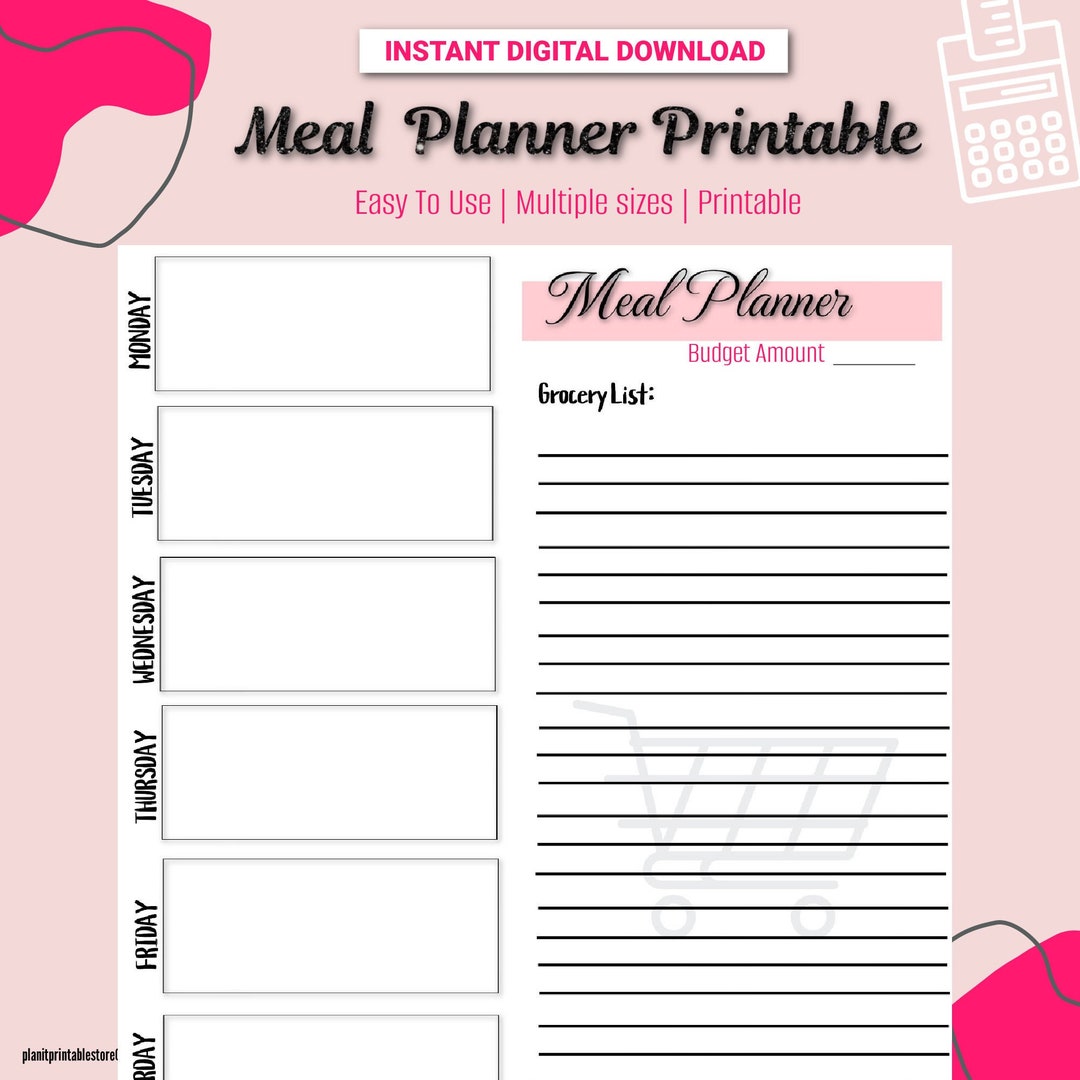 Weekly Meal Planner With Grocery List Meal Planner With GROCERY List ...