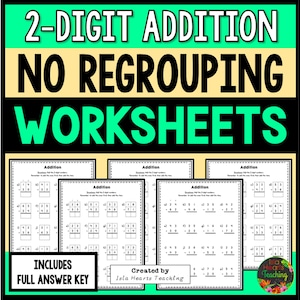 2-Digit Addition Worksheets No Regrouping l Standard Algorithm l Addition Homework l Homeschool Sheets l Addition Drills for Kids Math Work