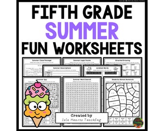 Summer Fun Puzzles Workbook I Holiday Break Worksheets and Activities I 5th Grade Printables I Activity Pack I Puzzle Packet Book for Kids