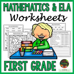 First Grade Home Learning Worksheets l Math and Language Arts Printable Packet