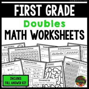 Doubles Near Doubles Worksheets for Kids l Doubles Plus 1 Math Homework Fun Homeschool Mathematics Practice 1st Grade 2nd Grade First Second