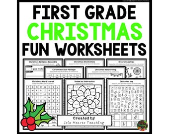 Christmas Fun Puzzles Workbook I Holiday Break Worksheets Xmas Activities 1st Grade Printables I Activity Pack I Puzzle Packet Book for Kids