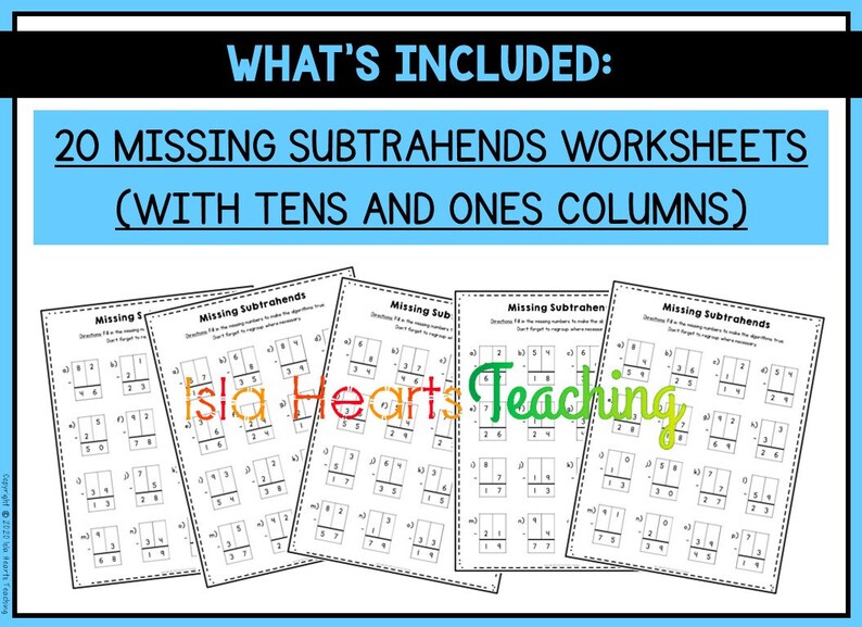 2-Digit Subtraction Worksheets Regrouping l Algorithm l Subtraction Homework l Homeschool Sheets l Subtraction Drills for Kids Math Work image 6