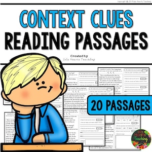 Peut inclure: Une ressource imprimable colorée pour enseigner les compétences de compréhension de lecture. La ressource comprend 20 passages de lecture avec des indices de contexte et des clés de réponse. Le titre de la ressource est "Indices de contexte Passages de lecture".