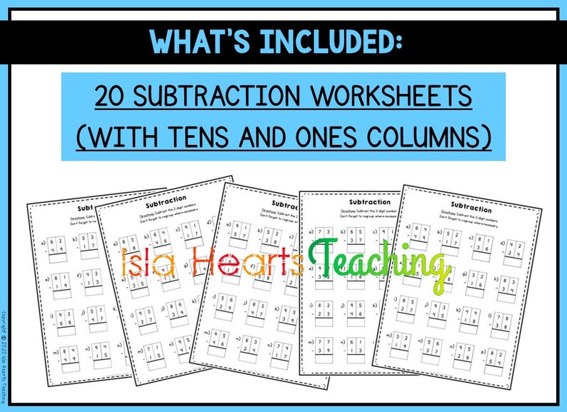 2-Digit Subtraction Worksheets Regrouping l Algorithm l Subtraction Homework l Homeschool Sheets l Subtraction Drills for Kids Math Work image 3