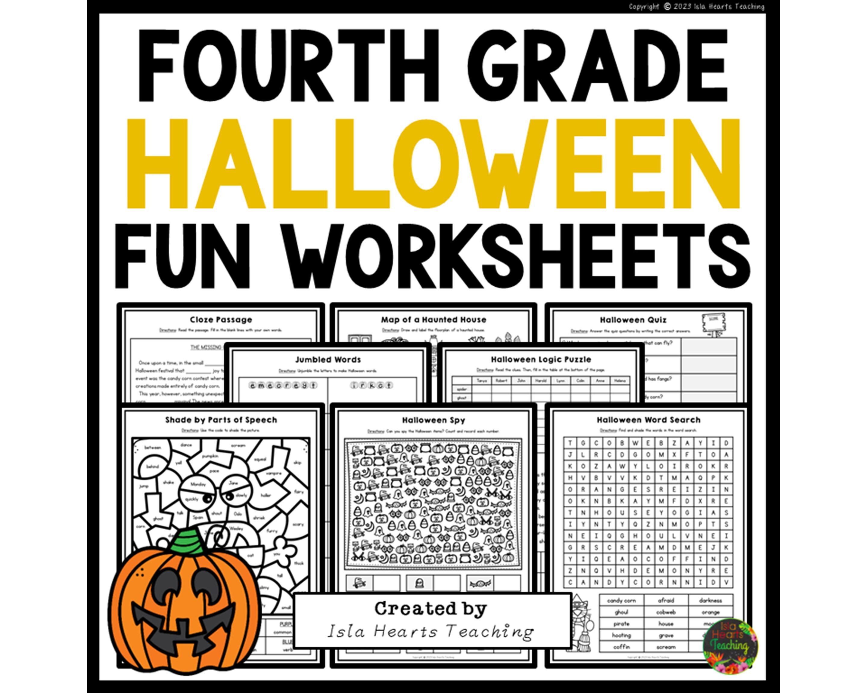 Halloween Fun Puzzles Workbook I Worksheets Autumn Activities I 4th Fourth Grade Printables I Activity Pack Fun Puzzle Packet Book for Kids