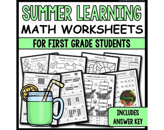 First Grade Summer Math Learning Homework Packet l Home Learning Worksheets I Homeschool Printables