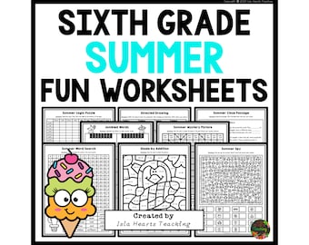 Summer Fun Puzzles Workbook I Holiday Break Worksheets & Activities I 6th Grade Printables I Activity Pack Puzzle Packet Book Middle School