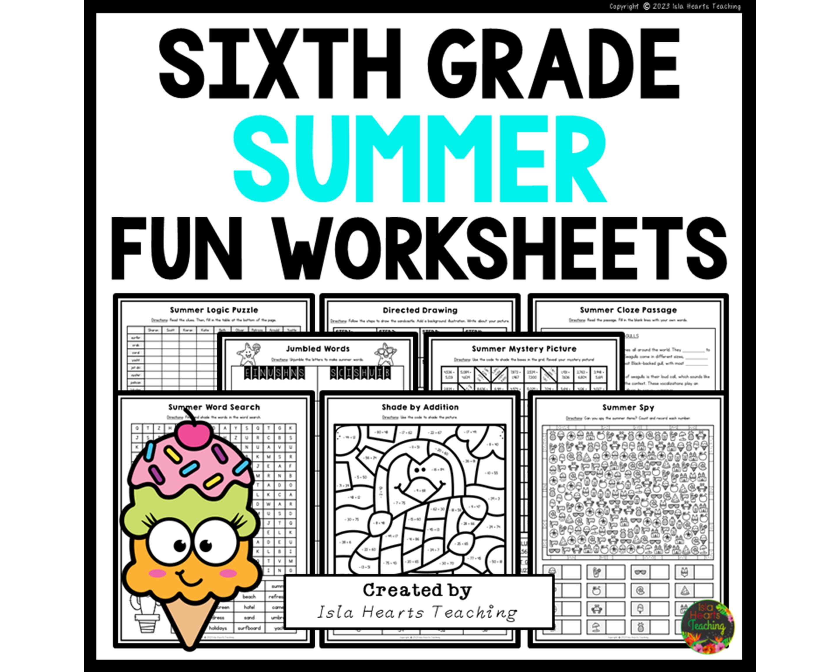 Summer Fun Puzzles Workbook I Holiday Break Worksheets & Activities I 6th Grade Printables I Activity Pack Puzzle Packet Book Middle School