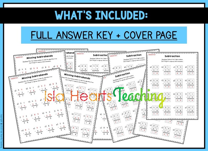 2-Digit Subtraction Worksheets Regrouping l Algorithm l Subtraction Homework l Homeschool Sheets l Subtraction Drills for Kids Math Work image 8