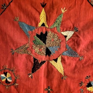 Fabulous Lakai Uzbek Silk & Metal Thread Embroidered Mirror Cover, 19th Century, Bukhara Area Uzbekistan