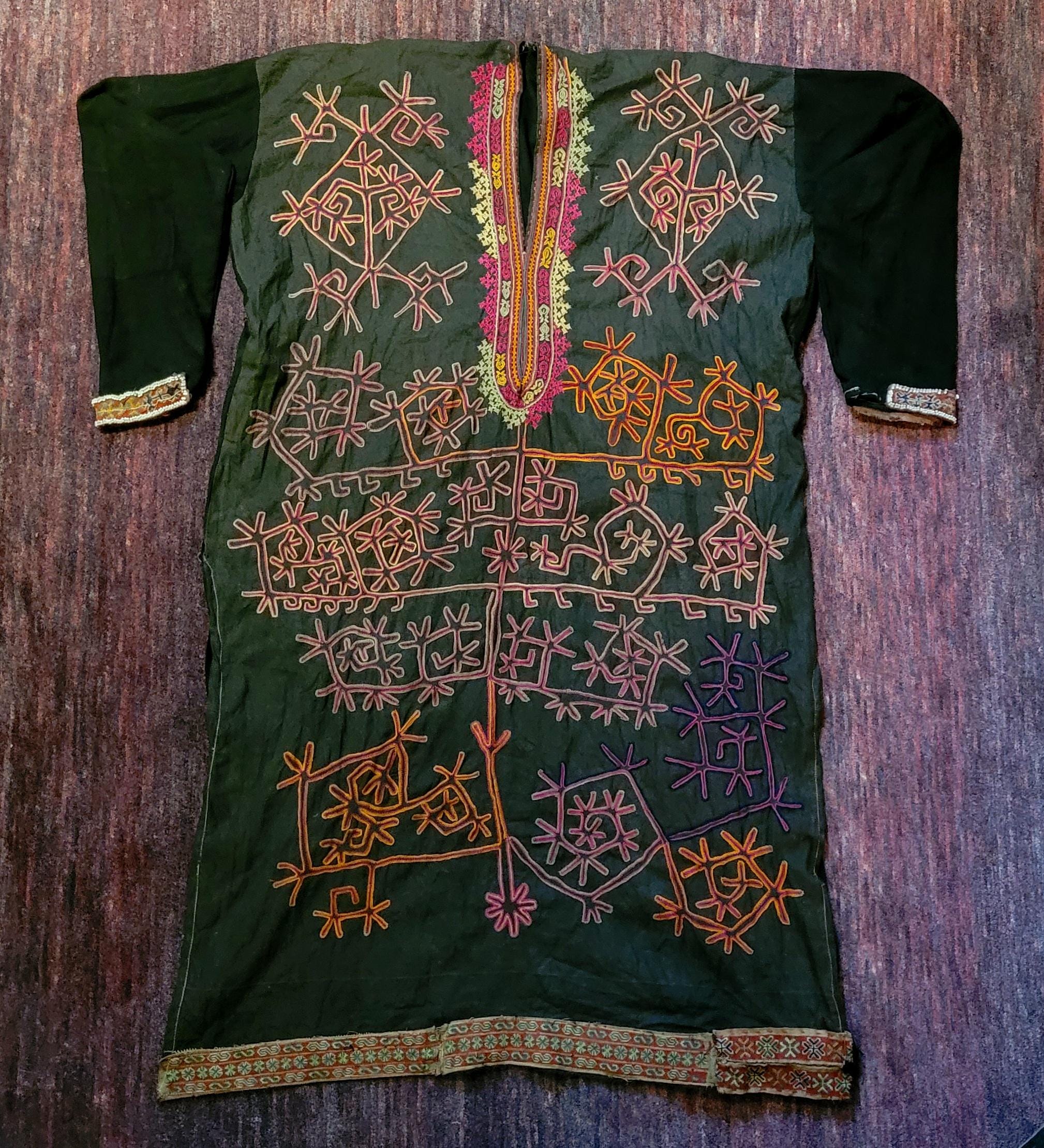 Vintage Silk Embroidered Tribal Tunic Mid 20th Century Swat 