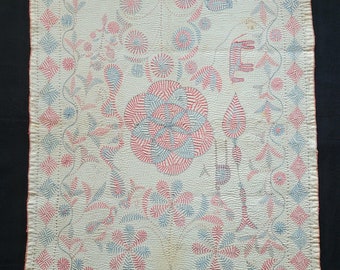 Antique Kantha Embroidered Double-sided Quilt Circa 1920&#39;s West Bengal India, A Charming Collectable Example