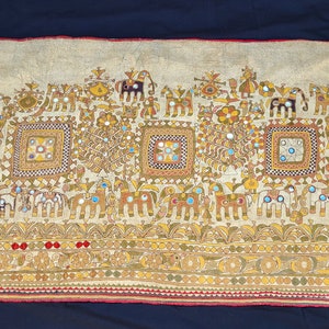 Vintage Rabari Group Embroidered Panel Mid 20th Century Kutch Gujarat India Wonderful Animal and Human Figures