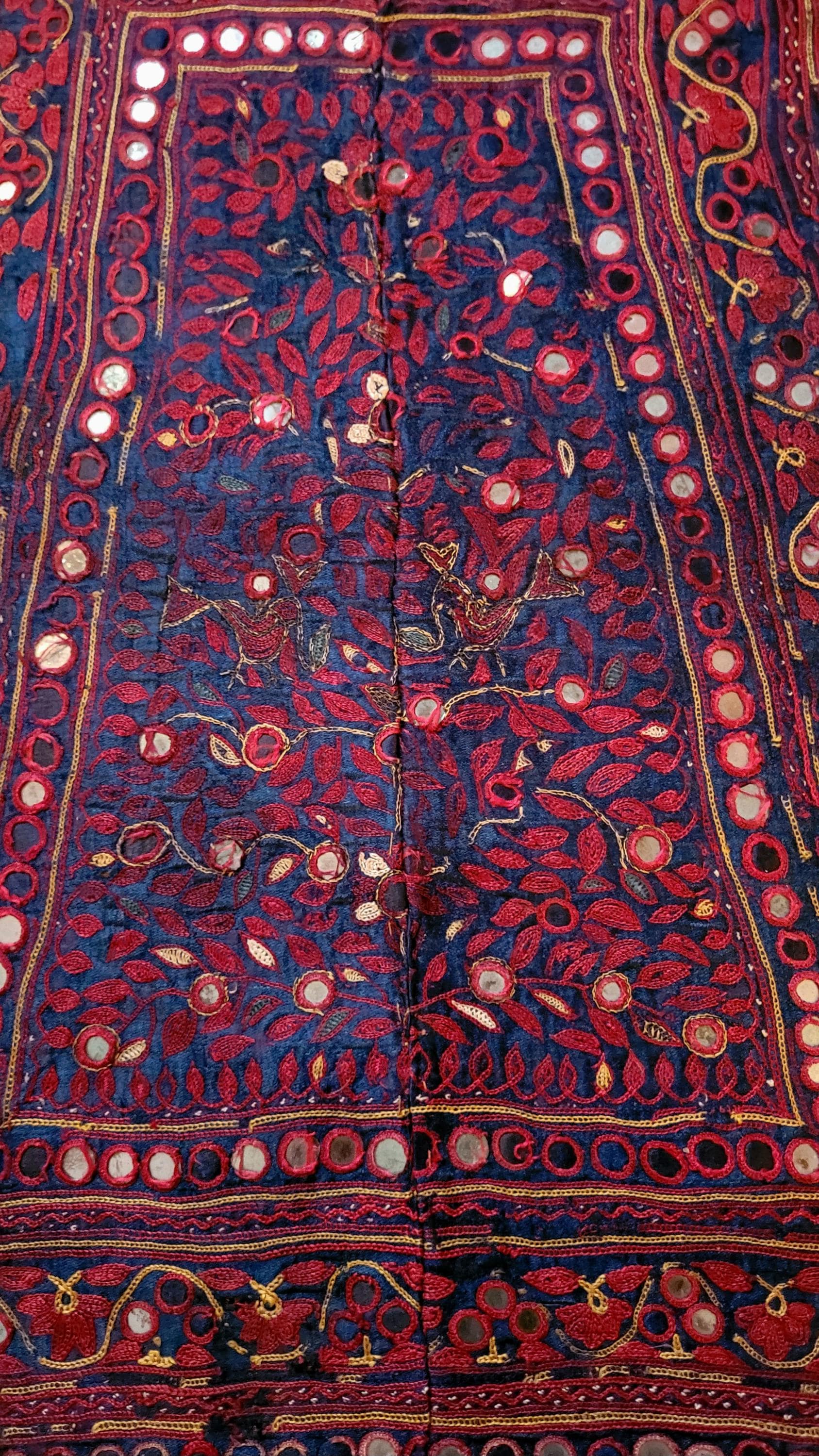 Antique Silk on Silk Embroidered Fragment Circa 1880's to 1900 Gujarat India