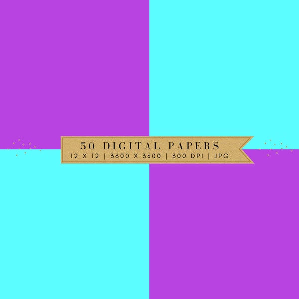 Set Of 50 Digital Papers | Bright Colors in JPG Format | Purple and Blue Squares | Modern Design | Square Patterns | Saturated Shades