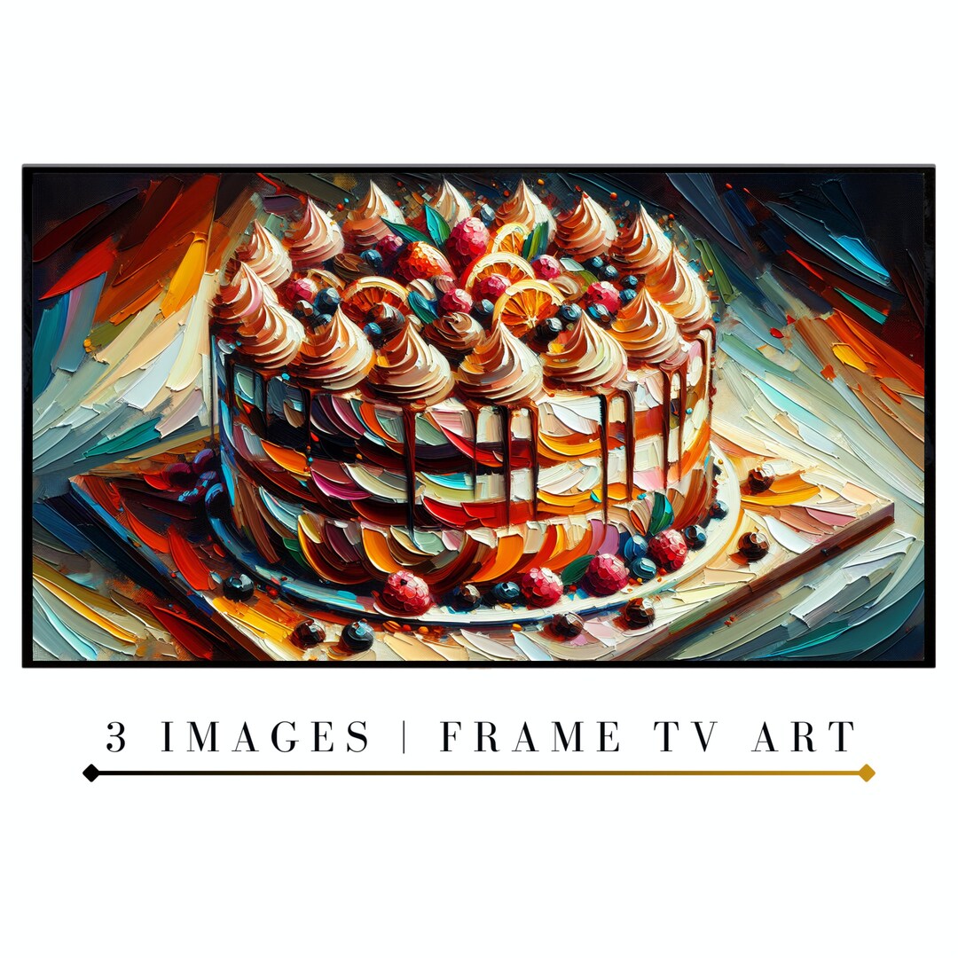 Samsung Frame TV Art Set - Vibrant, Cake Painting With Pink, Blue ...