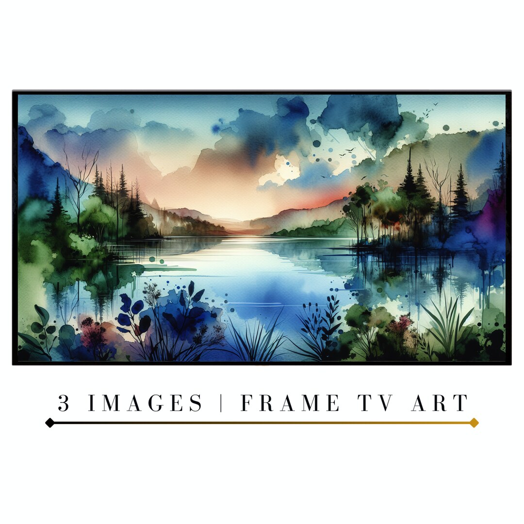 Samsung Frame Tv Art Serene Lake And Mountains Watercolor Painting