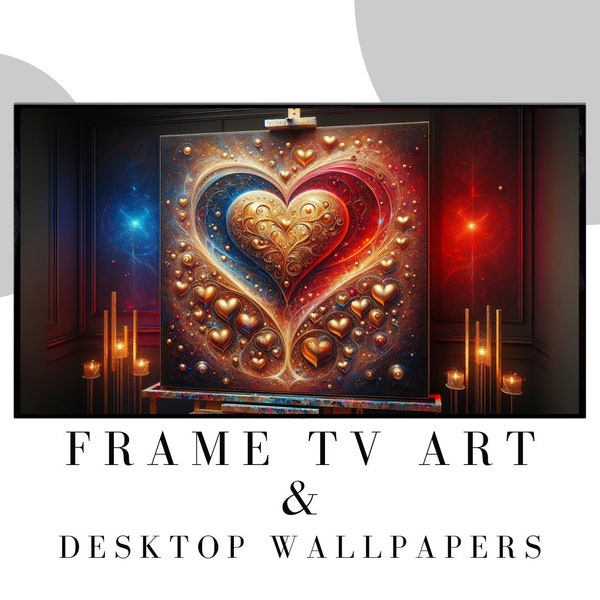 Romantisch hart schilderij frame TV kunst | Kleurrijke abstracte frame TV-kunst | Gebrandschilderd glas geïnspireerd digitale download | Directe download