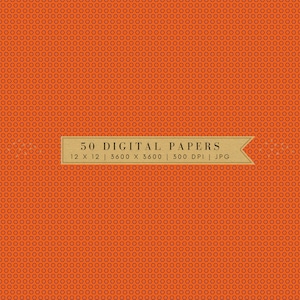 May include: Orange digital paper with a repeating pattern of small black circles. The text "50 DIGITAL PAPERS" is on a brown banner.