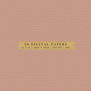May include: A digital paper pack with a repeating pattern of small red diamonds on a beige background. The text "50 DIGITAL PAPERS" is on a brown banner with the dimensions "12 X 12 | 3600 X 3600 | 300 DPI | JPG".