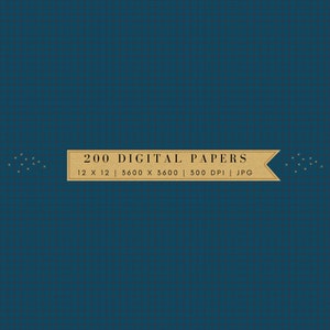 Puede incluir: Un paquete de papel digital con un patrón de cuadrícula azul y rojo. El texto en la etiqueta dice "200 DIGITAL PAPERS | 12 X 12 | 3600 X 3600 | 300 DPI | JPG".