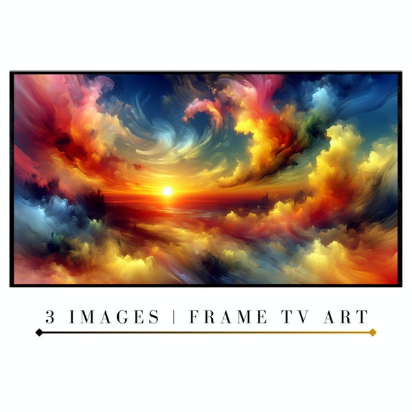 Samsung Frame TV Art: Vibrant, Colorful Abstract Digital Download. Dreamy Sunset Painting with a Stormy, Cloudy Sky, Watercolor, Modern