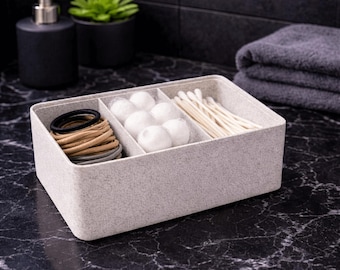 Bathroom Vanity Organizer | Cotton Ball Holder with Lid | Modern Q-Tip Box | Countertop Storage Container | Gift for Her