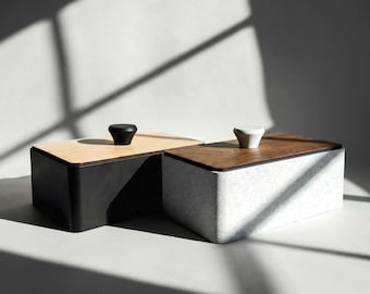 Vanity Organizer with Lid | Modern Bathroom Countertop Storage | Makeup Box | Minimalist Q-Tip Container