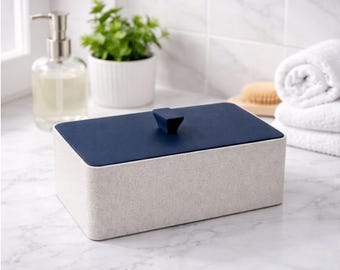 Bathroom Vanity Organizer | Cotton Ball Holder with Lid | Modern Q-Tip Box | Countertop Storage Container | Gift for Her