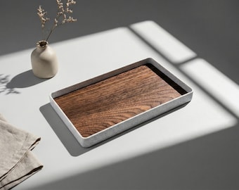 Small Catch-All Tray with Wood Inlay for Keys and Jewelry