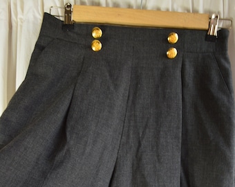 pantaloncini vintage escada pantaloncini di lana grigi bottoni dorati vita alta 40 pura lana vergine