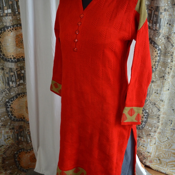 unique vintage indian kurti tunic knitted with pockets ethno ethnic S M