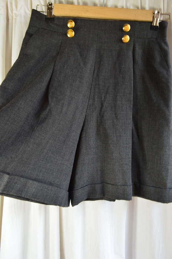 vintage escada shorts gray wool shorts gold butto… - image 1