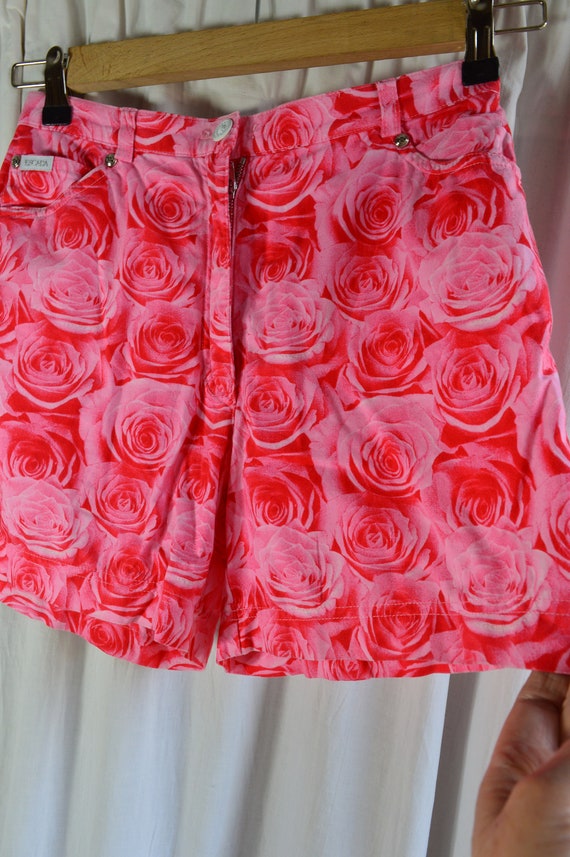 vintage escada pink floral shorts high waist 34 p… - image 3