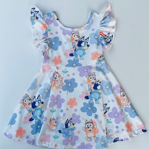 Blue Dog Floral Birthday Dress