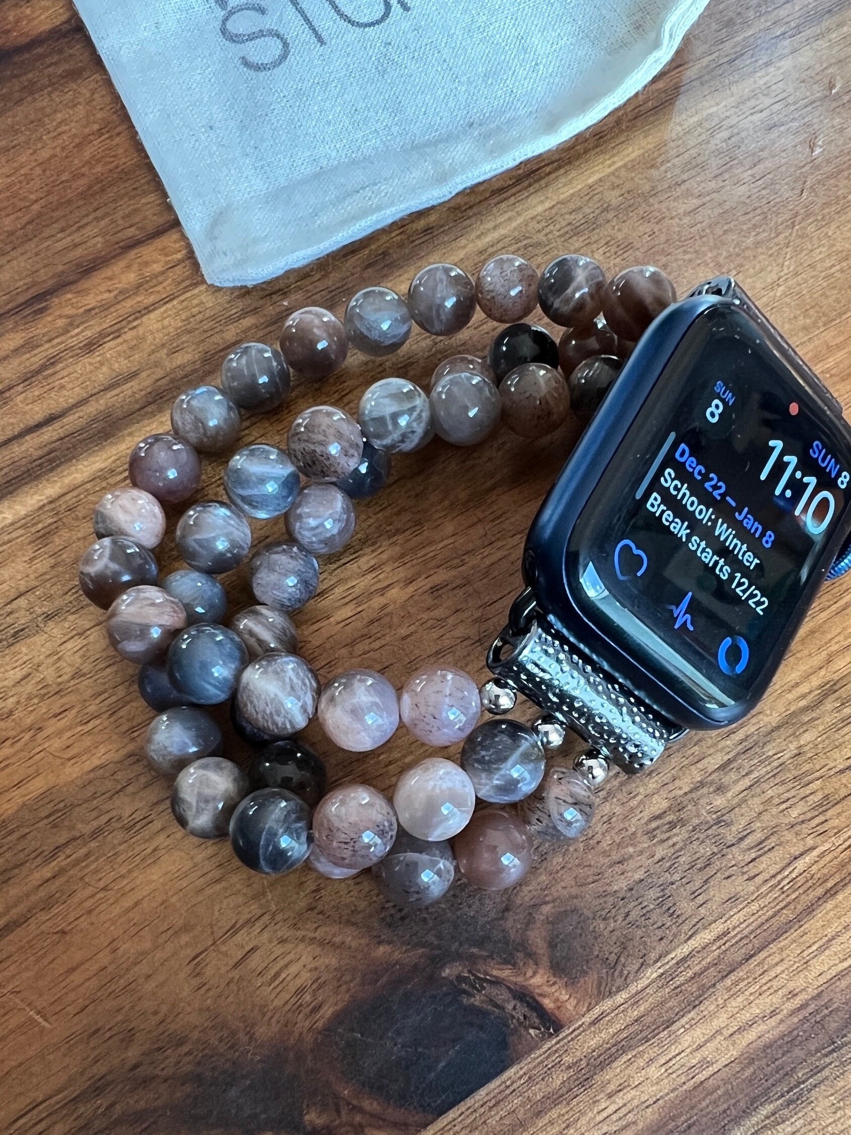 Backbone Moonstone Black Moonstone Apple Watch Band. Made of Natural Stone crystal Beads Stainless Steel Connectors accent Beads. Etsy