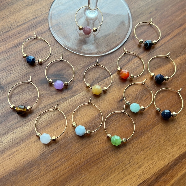 NEW! Custom faceted Crystal Wine Glass Charms - choose your own Natural Crystal Stones, Gem Stone - Choose your stones/crystals - gold hoop