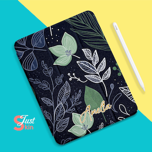 Ipad Case Protector Name Floral Ipad Folio Dark Green Handpainting Flowers Design for Ipad Air 4/5-10.9&quot; Ipad 7/8/9-10.2&quot; Ipad Air 1/2-9.7&quot;