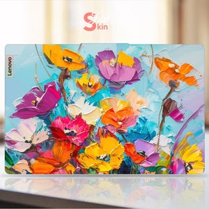 Puede incluir: Una pintura abstracta colorida de flores en tonos de rosa, morado, naranja, amarillo y azul. Las flores est&aacute;n pintadas en un estilo suelto y expresivo, con pinceladas visibles.