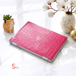 HP Laptopskin, rosa krokodilvinyldekal, lyxig alligatortexturskyddande omslag, estetiskt PC-klistermärke för Macbook Lenovo Dell