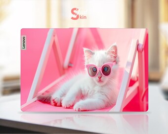 Lenovo Yoga Laptop Decal Cute Little White Cat Design Personalized Gift Vinyl Decal for Legion Thinkpad Thinkbook Ideapad Series