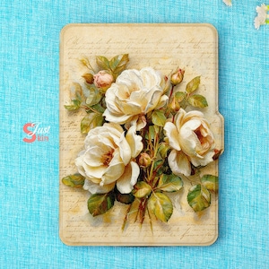 Funda vintage floral para Kindle, romántica rosa blanca con escritura francesa, para lector electrónico, estilo cottagecore, Kindle Paperwhite de 11.ª generación, regalo para amantes de los libros.