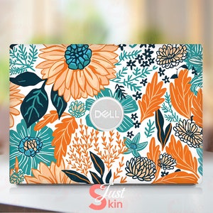 Dell Laptop Xps Skin Stickers Personalization Gift Orange Aesthetic Floral Design Vinyl Decal Fits Xps Latitude Inspiron Vostro Precisio