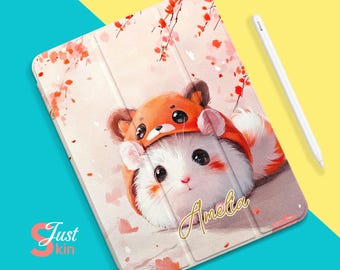 Cute Hamster Welcomes Spring iPad Air Case For 10.9 10.5 10.2" iPad 10/9/8/7th Air 5/4, Pro 12.9/11" inch Mini 6/5/4 Case Cover 2022/2021