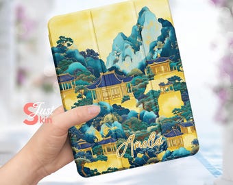 Ipad Air-11"Ipad Cover Golden Landscape Scroll Art Ipad Case for Ipad Mini 7-8.3" Ipad102022-10.9" Ipad Mini 6-8" Ipad Air 3/Pro-10.5"Series